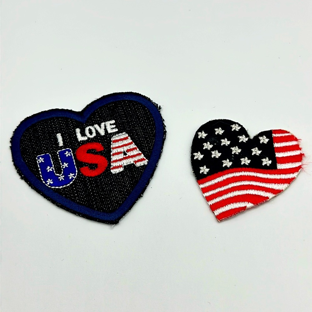 Simpicity Brand "I Love USA" Heart and Flag Heart Iron-on Patches